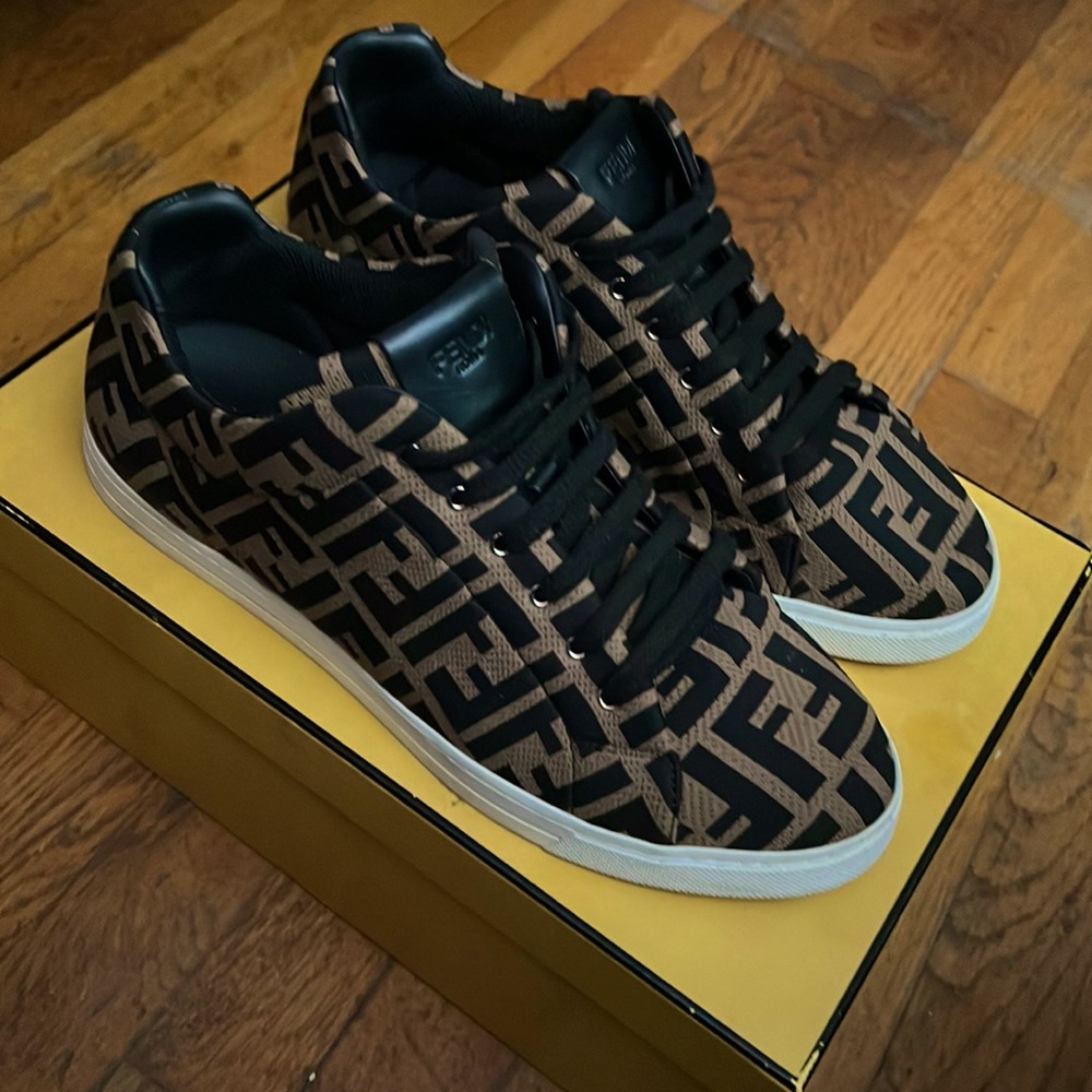 Fendi Brown tech fabric low-tops
